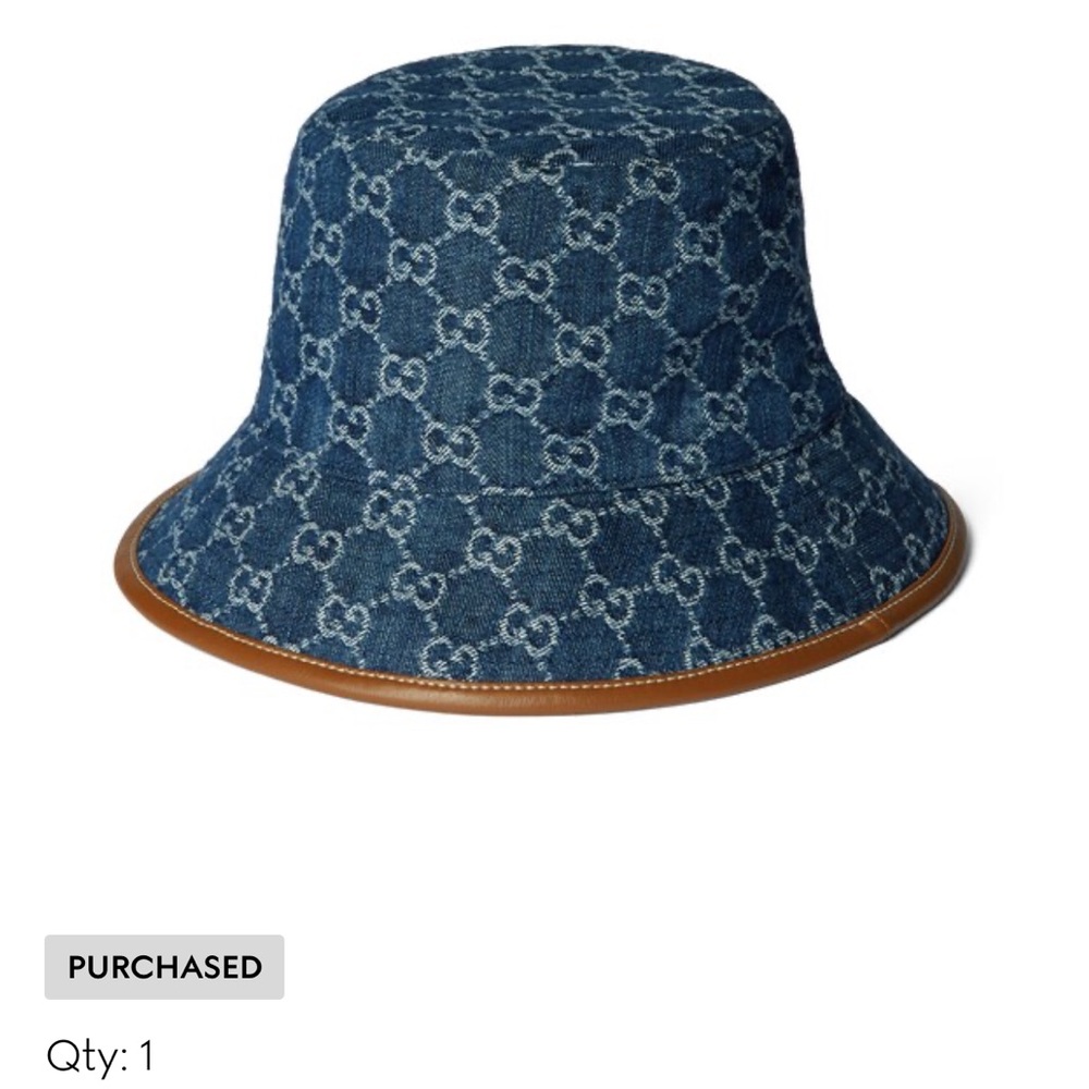 Gucci Denim and Tan Monogram Bucket Hat size M brand new tags 100%  authentic - Picture 15 of 17